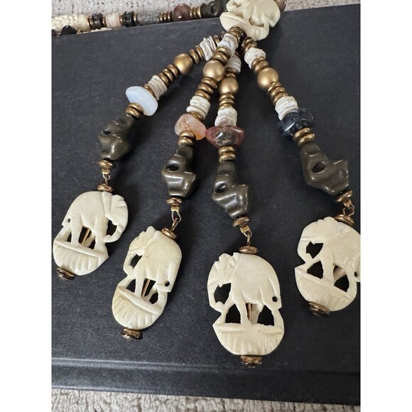 Sandra David Multistone Carved Elephant Bold Statement Necklace - Picture 7 of 8